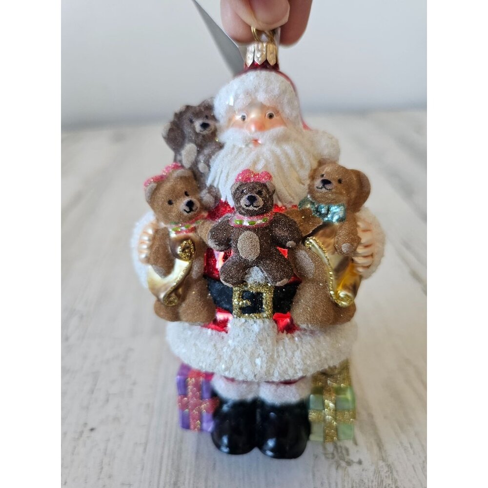 Polonaise Kurt Adler‎ Santa teddy bear hugs glass ornament presents Xmas tree